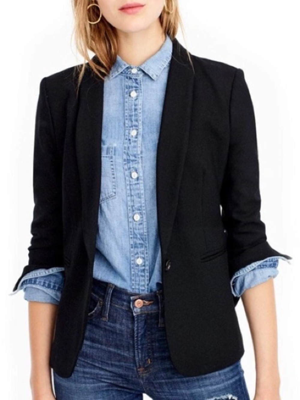 J.Crew Women’s Parke Black Wool Blend Buttoned Front Blazer Size 12